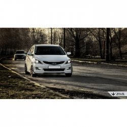 4 499 р. Накладка на передний бампер TopKontur Design Hyundai Solaris RBr седан рестайлинг (2014-2017) (Глянец под окраску, Неокрашенная)  с доставкой в г. Горно‑Алтайск. Увеличить фотографию 4