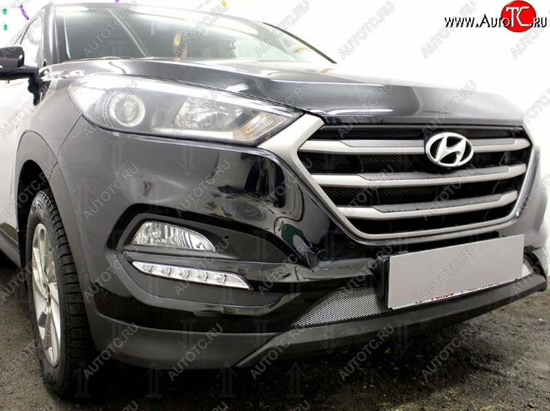 1 539 р. Защитная сетка на бампер Russtal (хром) Hyundai Tucson TL дорестайлинг (2015-2018)  с доставкой в г. Горно‑Алтайск