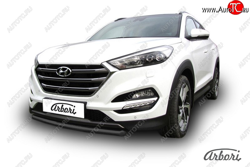 8 189 р. Защита переднего бампера Arbori (черная, 1 труба d57 mm). Hyundai Tucson TL дорестайлинг (2015-2018)  с доставкой в г. Горно‑Алтайск