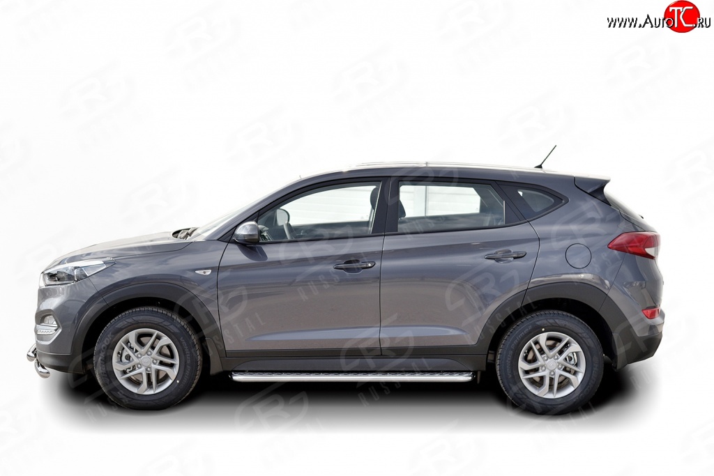 20 749 р. Широкая защита порогов Russtal Hyundai Tucson TL дорестайлинг (2015-2018) (Защита порогов с со скосами на торцах (вариант 1))  с доставкой в г. Горно‑Алтайск