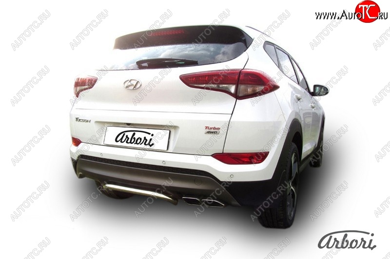 10 169 р. Защита заднего бампера Arbori (скоба, нержавейка, 1 труба d42 mm). Hyundai Tucson TL дорестайлинг (2015-2018)  с доставкой в г. Горно‑Алтайск