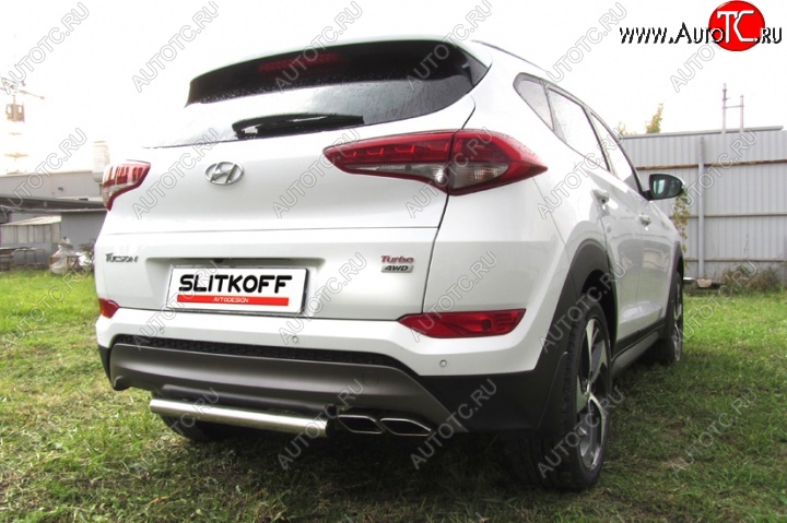 8 899 р. Защита заднего бампера из короткой трубы диаметром 57 мм Slitkoff  Hyundai Tucson  TL (2015-2018) дорестайлинг (Нержавейка, Полированная)  с доставкой в г. Горно‑Алтайск