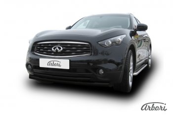 Защита переднего бампера Arbori (черная, 2 трубы d76 и 57 mm) INFINITI FX35 S51 дорестайлинг (2008-2011)