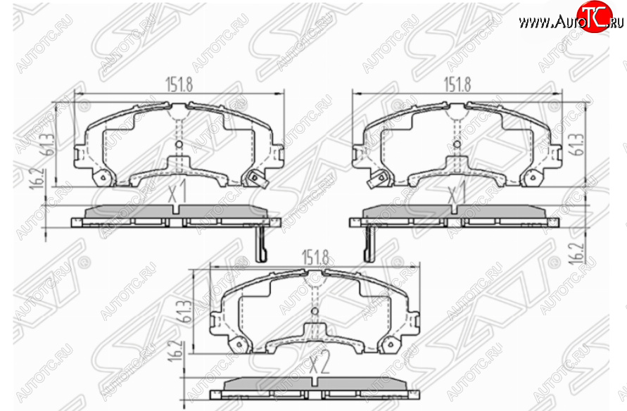 1 429 р. Комплект передних тормозных колодок SAT Nissan X-trail 3 T32 дорестайлинг (2013-2018)  с доставкой в г. Горно‑Алтайск