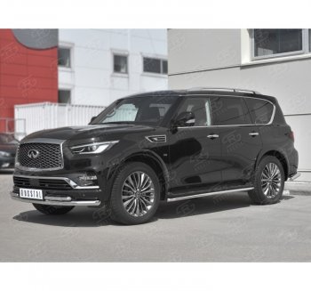 Защита переднего бампера (2 трубы Ø63 и 42 мм, нержавейка) SLITKOFF INFINITI QX80 Z62 2-ой рестайлинг (2018-2024)