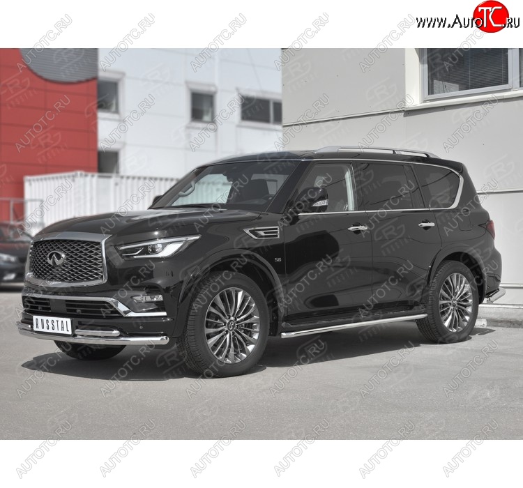 26 999 р. Защита переднего бампера (2 трубы Ø63 и 42 мм, нержавейка) SLITKOFF INFINITI QX80 Z62 2-ой рестайлинг (2018-2024)  с доставкой в г. Горно‑Алтайск