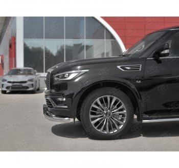 22 899 р. Защита переднего бампера (Ø76 мм, нержавейка) SLITKOFF INFINITI QX80 Z62 2-ой рестайлинг (2018-2024)  с доставкой в г. Горно‑Алтайск. Увеличить фотографию 2