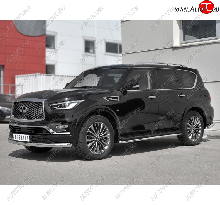 22 899 р. Защита переднего бампера (Ø76 мм, нержавейка) SLITKOFF INFINITI QX80 Z62 2-ой рестайлинг (2018-2024)  с доставкой в г. Горно‑Алтайск