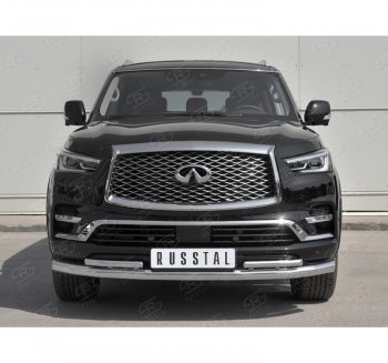 24 999 р. Защита переднего бампера (2 трубы Ø76 и 42 мм, нержавейка) SLITKOFF INFINITI QX80 Z62 2-ой рестайлинг (2018-2024)  с доставкой в г. Горно‑Алтайск. Увеличить фотографию 4