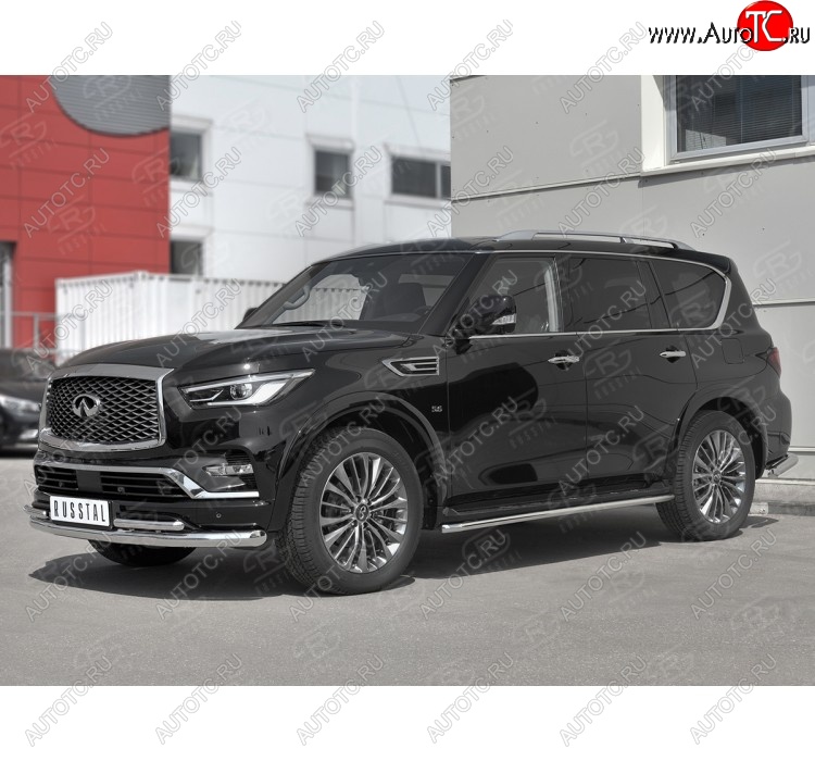 24 999 р. Защита переднего бампера (2 трубы Ø76 и 42 мм, нержавейка) SLITKOFF INFINITI QX80 Z62 2-ой рестайлинг (2018-2024)  с доставкой в г. Горно‑Алтайск