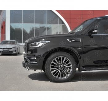 14 999 р. Защита переднего бампера (Ø75х42 мм, нержавейка) Russtal  INFINITI QX80  Z62 (2018-2024) 2-ой рестайлинг  с доставкой в г. Горно‑Алтайск. Увеличить фотографию 2