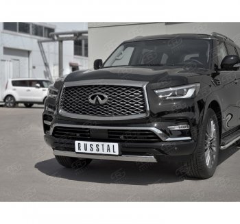 14 999 р. Защита переднего бампера (Ø75х42 мм, нержавейка) Russtal  INFINITI QX80  Z62 (2018-2024) 2-ой рестайлинг  с доставкой в г. Горно‑Алтайск. Увеличить фотографию 3