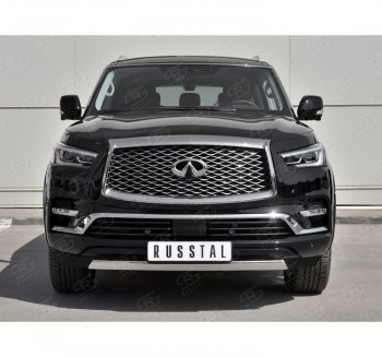 14 999 р. Защита переднего бампера (Ø75х42 мм, нержавейка) Russtal  INFINITI QX80  Z62 (2018-2024) 2-ой рестайлинг  с доставкой в г. Горно‑Алтайск. Увеличить фотографию 4