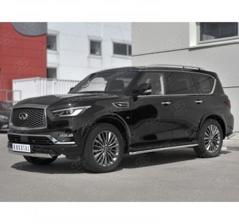 14 999 р. Защита переднего бампера (Ø75х42 мм, нержавейка) Russtal  INFINITI QX80  Z62 (2018-2024) 2-ой рестайлинг  с доставкой в г. Горно‑Алтайск. Увеличить фотографию 1