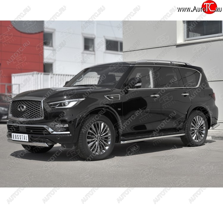 14 999 р. Защита переднего бампера (Ø75х42 мм, нержавейка) Russtal INFINITI QX80 Z62 2-ой рестайлинг (2018-2024)  с доставкой в г. Горно‑Алтайск