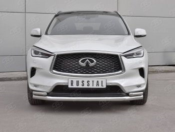 Защита переднего бампера (2 трубы Ø63 и 42 мм, нержавейка) SLITKOFF INFINITI Qx50 J55 (2017-2022)