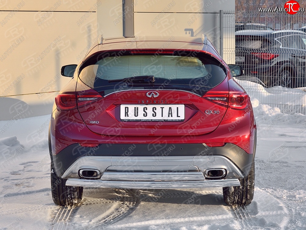 27 999 р. Защита заднего бампера (2 трубы Ø76х42 мм, нержавейка) Russtal INFINITI Qx50 J50 дорестайлинг (2013-2016)  с доставкой в г. Горно‑Алтайск