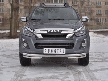 Защита переднего бампера (2 трубы Ø63 и 42 мм, нержавейка) SLITKOFF Isuzu D-Max RT85,TFR DoubleCab рестайлинг (2015-2021)