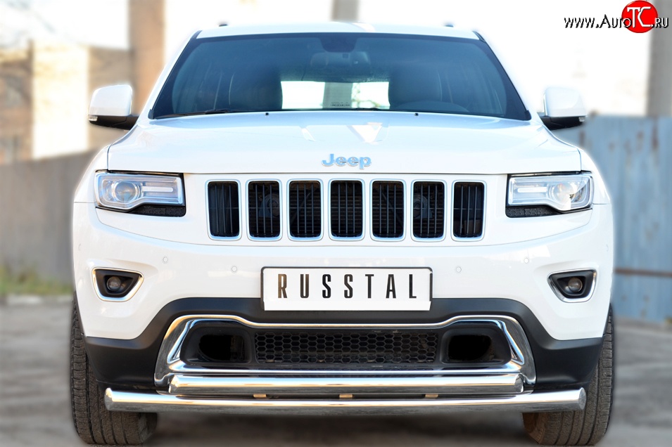 17 599 р. Защита переднего бампера (2 трубыØ76 и 63 мм, нержавейка) SLITKOFF  Jeep Grand Cherokee  WK2 (2013-2018) 1-ый рестайлинг  с доставкой в г. Горно‑Алтайск