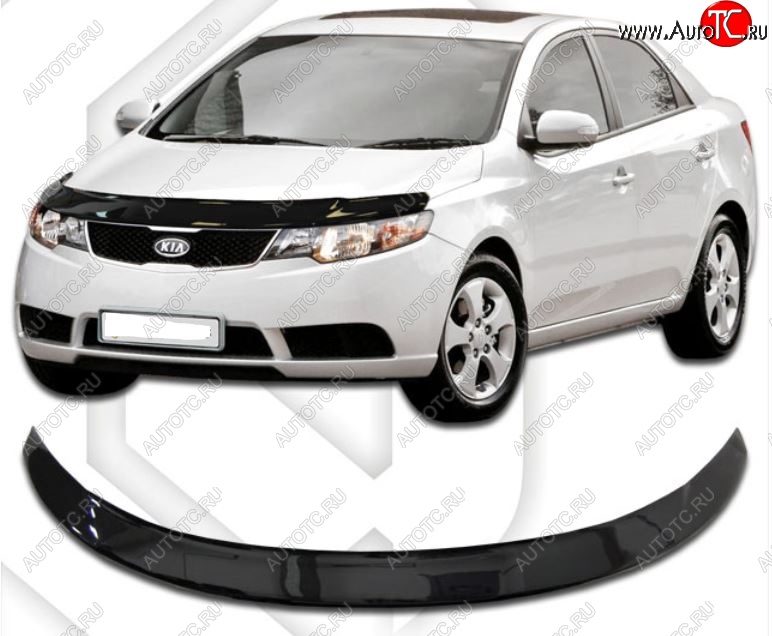 2 099 р. Дефлектор капота CA-Plastic  KIA Cerato  2 TD (2008-2013) седан (серия Classic черный, Без надписи)  с доставкой в г. Горно‑Алтайск