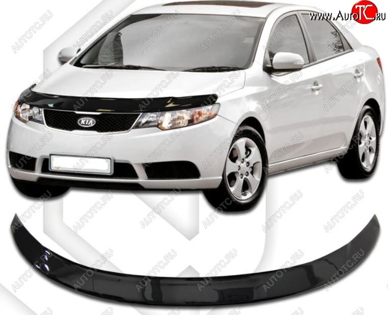 2 159 р. Дефлектор капота CA-Plastiс  KIA Forte ( седан,  хэтчбек) (2008-2013) (Classic черный, Без надписи)  с доставкой в г. Горно‑Алтайск