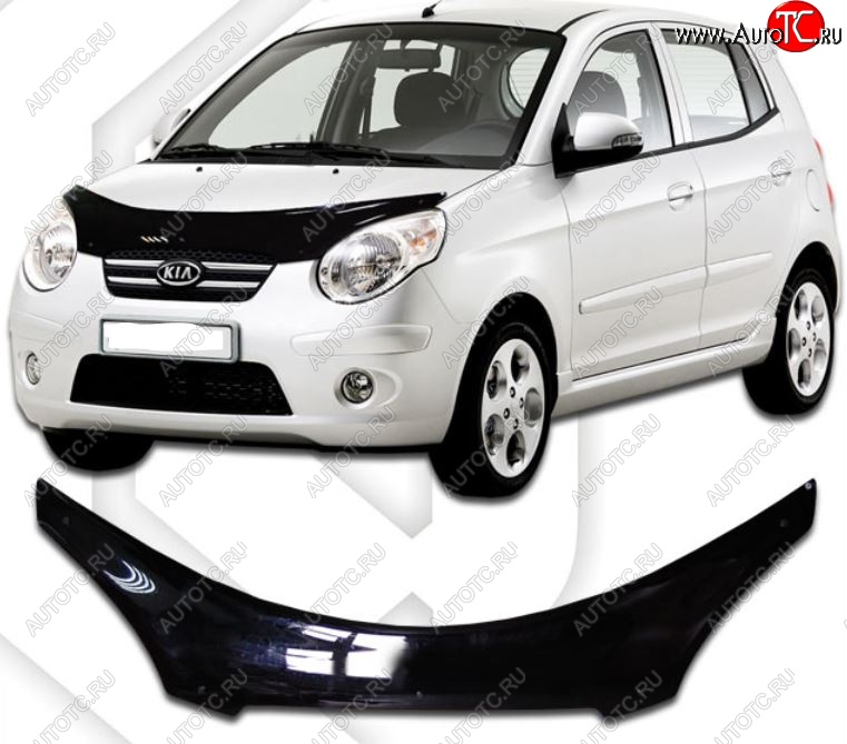 2 199 р. Дефлектор капота CA-Plastiс  KIA Picanto  1 SA хэтчбэк 5 дв. (2007-2011) 1-ый рестайлинг, 2-ой рестайлинг (Classic черный, Без надписи)  с доставкой в г. Горно‑Алтайск