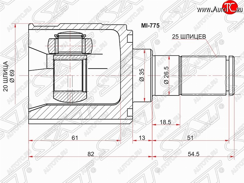 2 699 р. ШРУС SAT (внутренний, 20*25*35 мм) KIA Picanto 1 SA хэтчбэк 5 дв. дорестайлинг (2003-2007)  с доставкой в г. Горно‑Алтайск