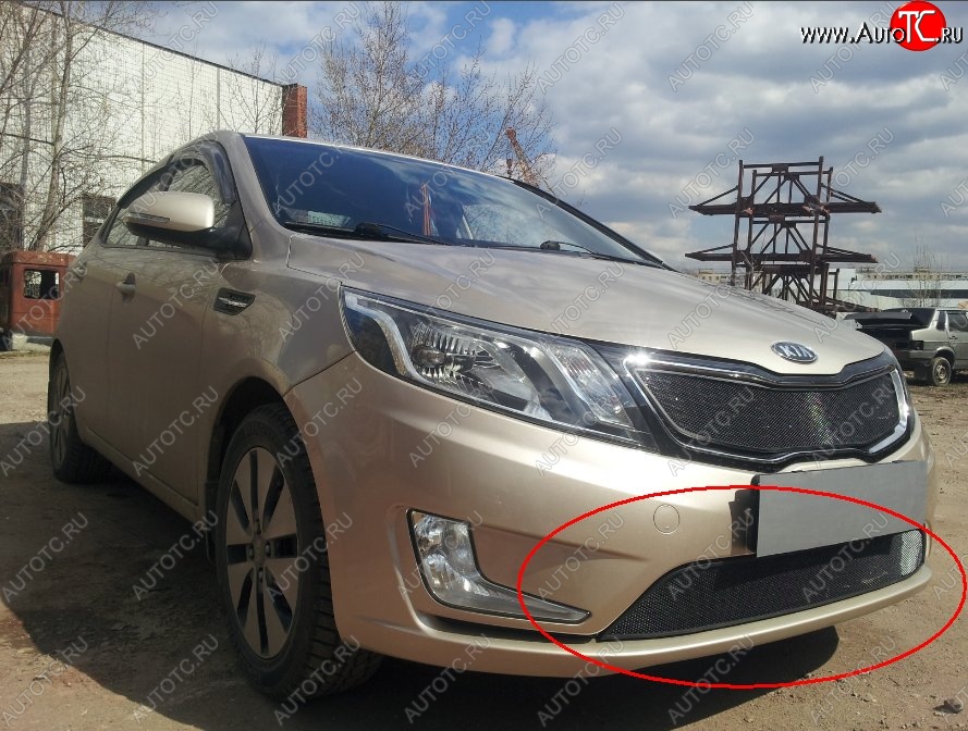 2 199 р. Нижняя защитная сетка на бампер Russtal (черная) KIA Rio 3 QB дорестайлингхэтчбек5дв. (2011-2015)  с доставкой в г. Горно‑Алтайск