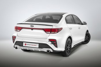15 899 р. Задний бампер Kudos  KIA Rio  4 FB (2016-2020) дорестайлинг седан (Под парктроник и раздвоенный глушитель, Неокрашенный)  с доставкой в г. Горно‑Алтайск. Увеличить фотографию 2
