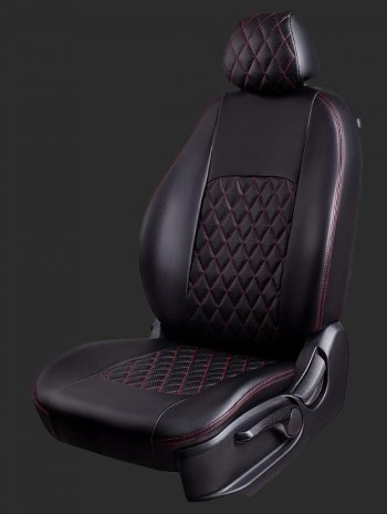 Чехлы для сидений Lord Autofashion Турин Ромб (экокожа, спинка и сиденье 60/40, подлокотник, 3 Г-образных подголовника) KIA Sorento XM дорестайлинг (2009-2012)