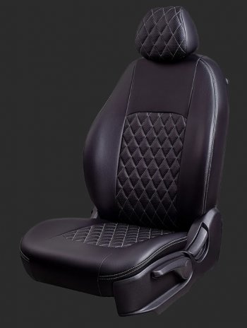 Чехлы для сидений Lord Autofashion Турин Ромб (экокожа, спинка и сиденье 60/40, подлокотник, 3 Г-образных подголовника) KIA Sorento XM дорестайлинг (2009-2012)