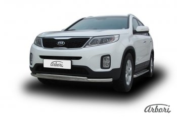 5 499 р. Защита переднего бампера Arbori (нержавейка, 2 трубы d57 и 42 mm) KIA Sorento XM рестайлинг (2012-2015)  с доставкой в г. Горно‑Алтайск. Увеличить фотографию 2