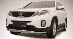 Двойная защита переднего бампера из двух труб диаметром 57 и 42 мм Slitkoff KIA Sorento XM рестайлинг (2012-2015)