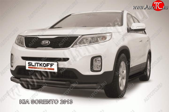 11 449 р. Защита переднего бампера из труб d76+57 Slitkoff (двойная) KIA Sorento XM рестайлинг (2012-2015) (Цвет: серебристый)  с доставкой в г. Горно‑Алтайск