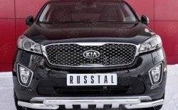 Защита переднего бампера (2 трубыØ63 мм, нержавейка) SLITKOFF KIA Sorento UM/Prime дорестайлинг (2014-2018)