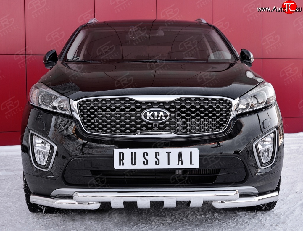 27 999 р. Защита переднего бампера (2 трубыØ63 мм, нержавейка) SLITKOFF KIA Sorento UM/Prime дорестайлинг (2014-2018)  с доставкой в г. Горно‑Алтайск