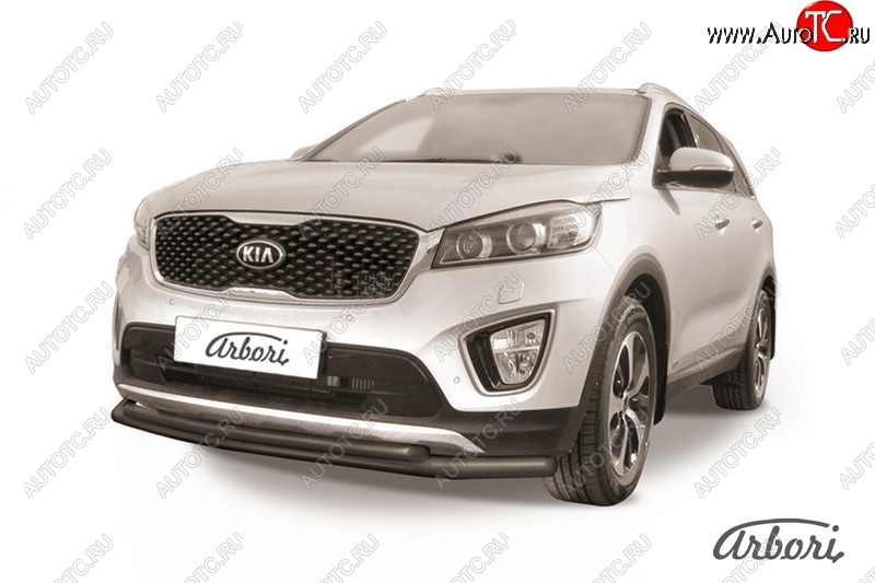 6 349 р. Защита переднего бампера Arbori (черная, 2 трубы d57 и 42 mm) KIA Sorento UM/Prime дорестайлинг (2014-2018)  с доставкой в г. Горно‑Алтайск