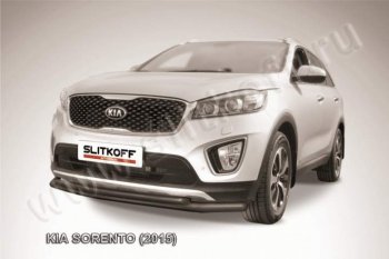 9 649 р. Защита переднего бампера из труб d57+d42 Slitkoff KIA Sorento UM/Prime дорестайлинг (2014-2018) (Цвет: серебристый)  с доставкой в г. Горно‑Алтайск. Увеличить фотографию 1