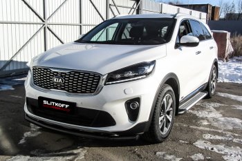 Защита переднего бампера Slitkoff (двойная, d57/42) KIA (КИА) Sorento (соренто)  UM/Prime (2018-2020) UM/Prime рестайлинг