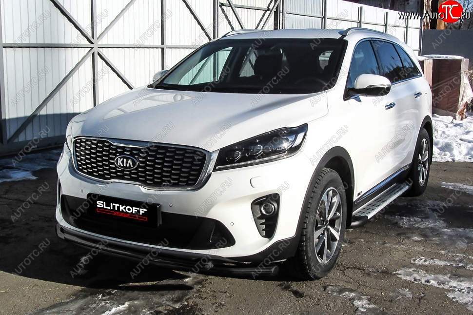 10 499 р. Защита переднего бампера Slitkoff (двойная, d57/42) KIA Sorento UM/Prime рестайлинг (2018-2020) (Сталь с полимерным покрытием. Цвет: чёрный)  с доставкой в г. Горно‑Алтайск