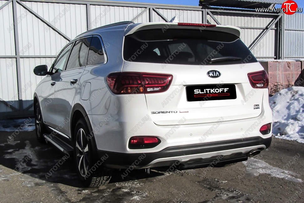 5 699 р. Защита заднего бампера Slitkoff (короткая, d57)  KIA Sorento  UM/Prime (2018-2020) рестайлинг (Сталь с полимерным покрытием. Цвет: чёрный)  с доставкой в г. Горно‑Алтайск