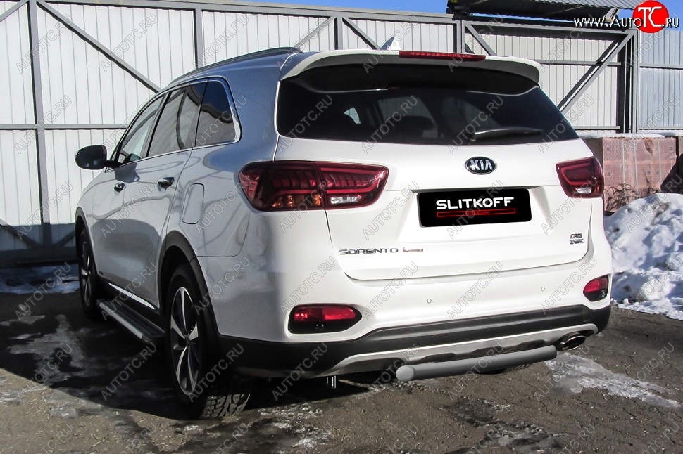 4 999 р. Защита заднего бампера Slitkoff (короткая, d57)  KIA Sorento  UM/Prime (2018-2020) рестайлинг (Сталь с полимерным покрытием. Цвет: серебристый)  с доставкой в г. Горно‑Алтайск