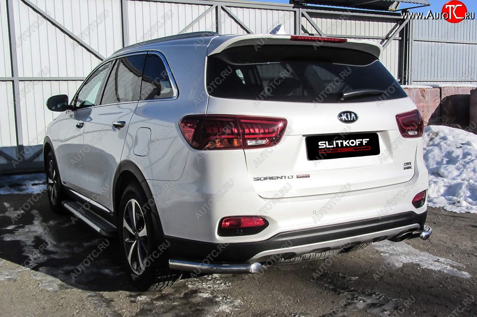 7 349 р. Защита заднего бампера Slitkoff (уголки, d57)  KIA Sorento  UM/Prime (2018-2020) рестайлинг (Нержавейка, Полированная)  с доставкой в г. Горно‑Алтайск