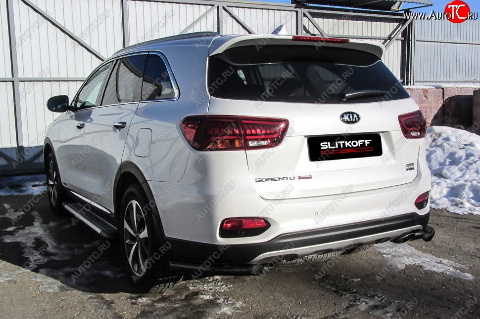 4 999 р. Защита заднего бампера Slitkoff (уголки, d57) KIA Sorento UM/Prime рестайлинг (2018-2020) (Сталь с полимерным покрытием. Цвет: чёрный)  с доставкой в г. Горно‑Алтайск