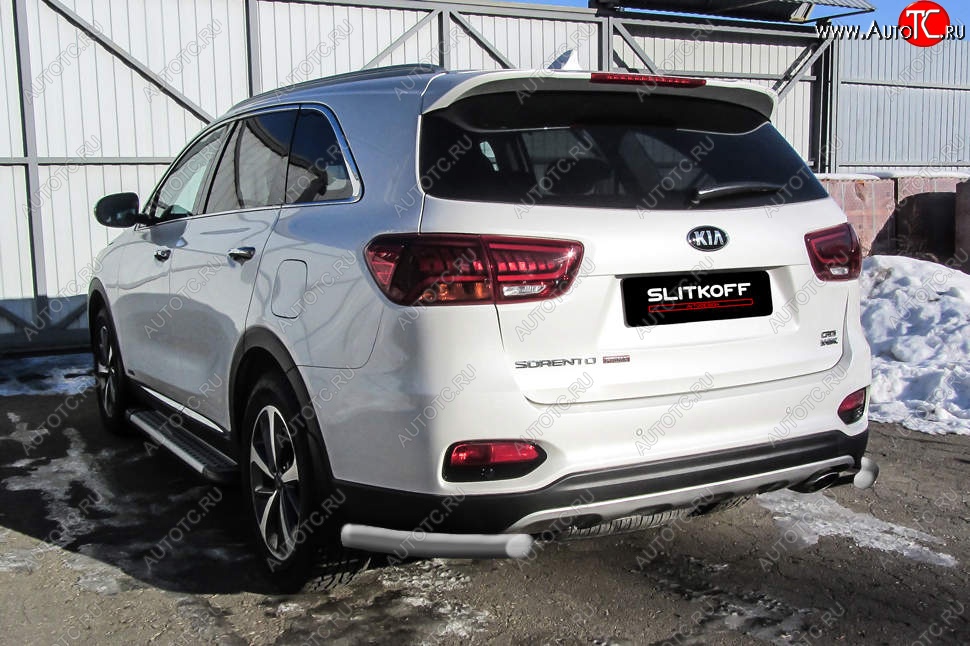 5 699 р. Защита заднего бампера Slitkoff (уголки, d57)  KIA Sorento  UM/Prime (2018-2020) рестайлинг (Сталь с полимерным покрытием. Цвет: серебристый)  с доставкой в г. Горно‑Алтайск