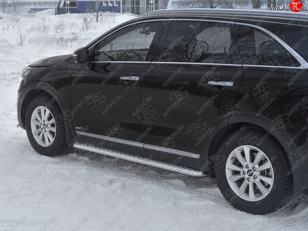 24 649 р. Порожки для ног SLITKOFF (Ø42 мм)  KIA Sorento  UM/Prime (2018-2020) рестайлинг (Лист алюминиевый, труба - нержавейка)  с доставкой в г. Горно‑Алтайск