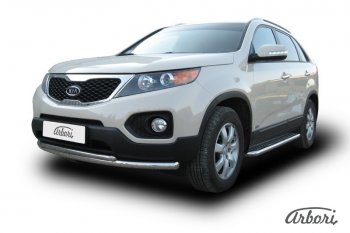 17 099 р. Защита переднего бампера Arbori (нержавейка, 2 трубы d57 и 42 mm) KIA Sorento XM дорестайлинг (2009-2012)  с доставкой в г. Горно‑Алтайск. Увеличить фотографию 2