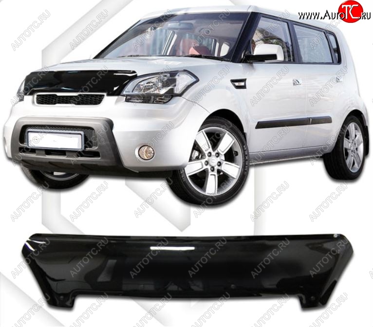 1 999 р. Дефлектор капота CA-Plastic  KIA Soul  AM (2008-2011) дорестайлинг (Classic черный, Без надписи)  с доставкой в г. Горно‑Алтайск