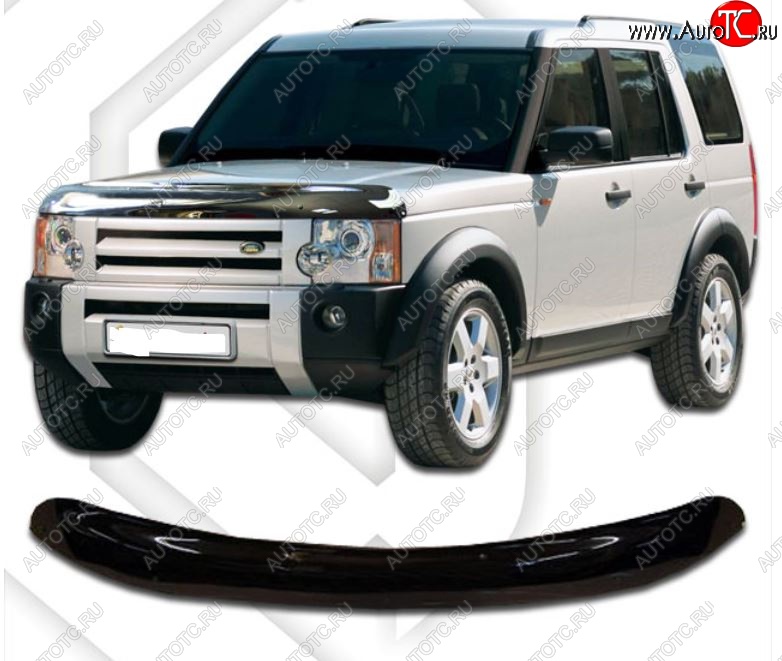 2 199 р. Дефлектор капота CA-Plastic  Land Rover Discovery  3 L319 (2004-2009) (Classic черный, Без надписи)  с доставкой в г. Горно‑Алтайск