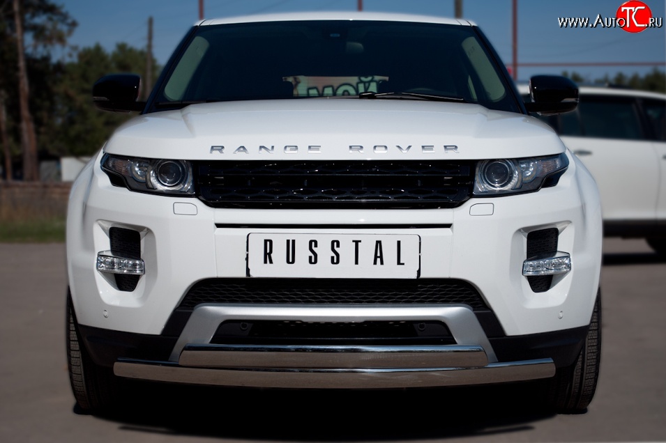 27 649 р. Защита переднего бампера (2 трубыØ75х42 мм, нержавейка) Russtal Land Rover Range Rover Evoque 1 L538 дорестайлинг 5 дв. (2011-2015)  с доставкой в г. Горно‑Алтайск